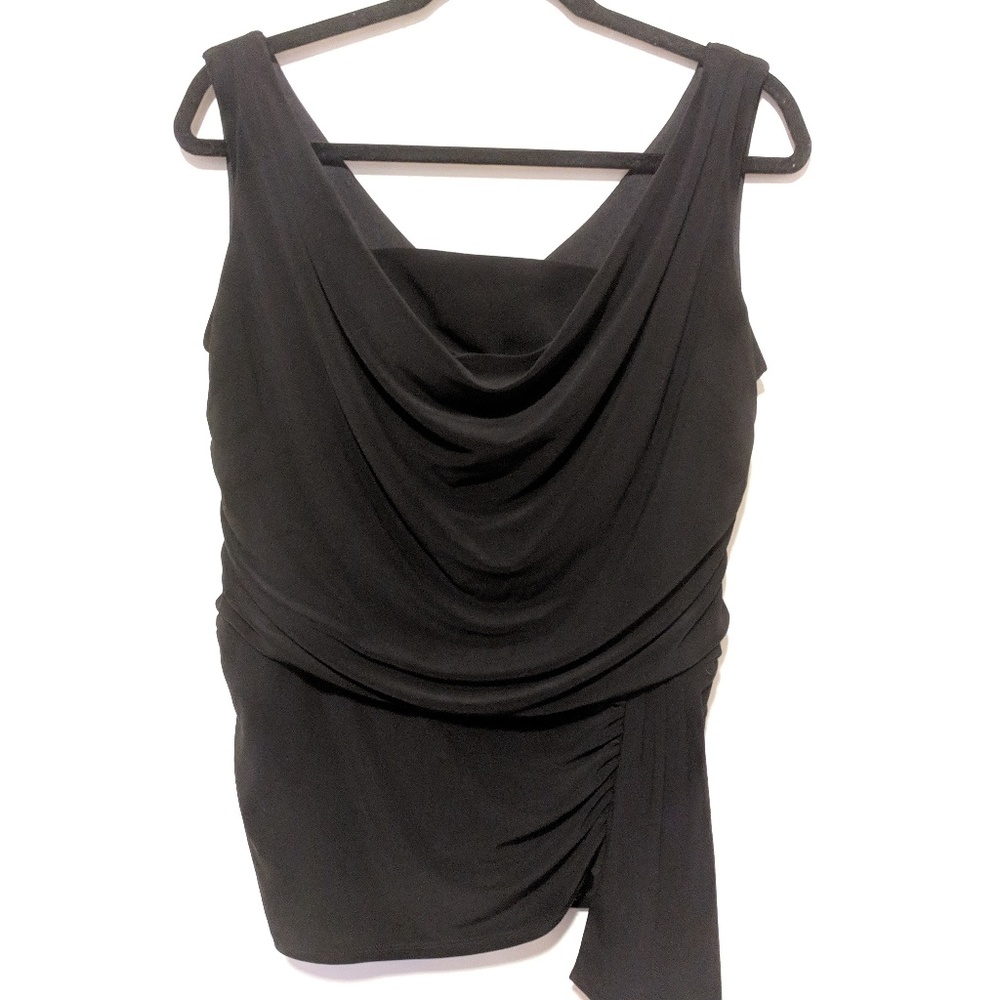 🌟ChueVa Black Cowl Neck Side-rouched Tank Blouse - Picture 1 of 8